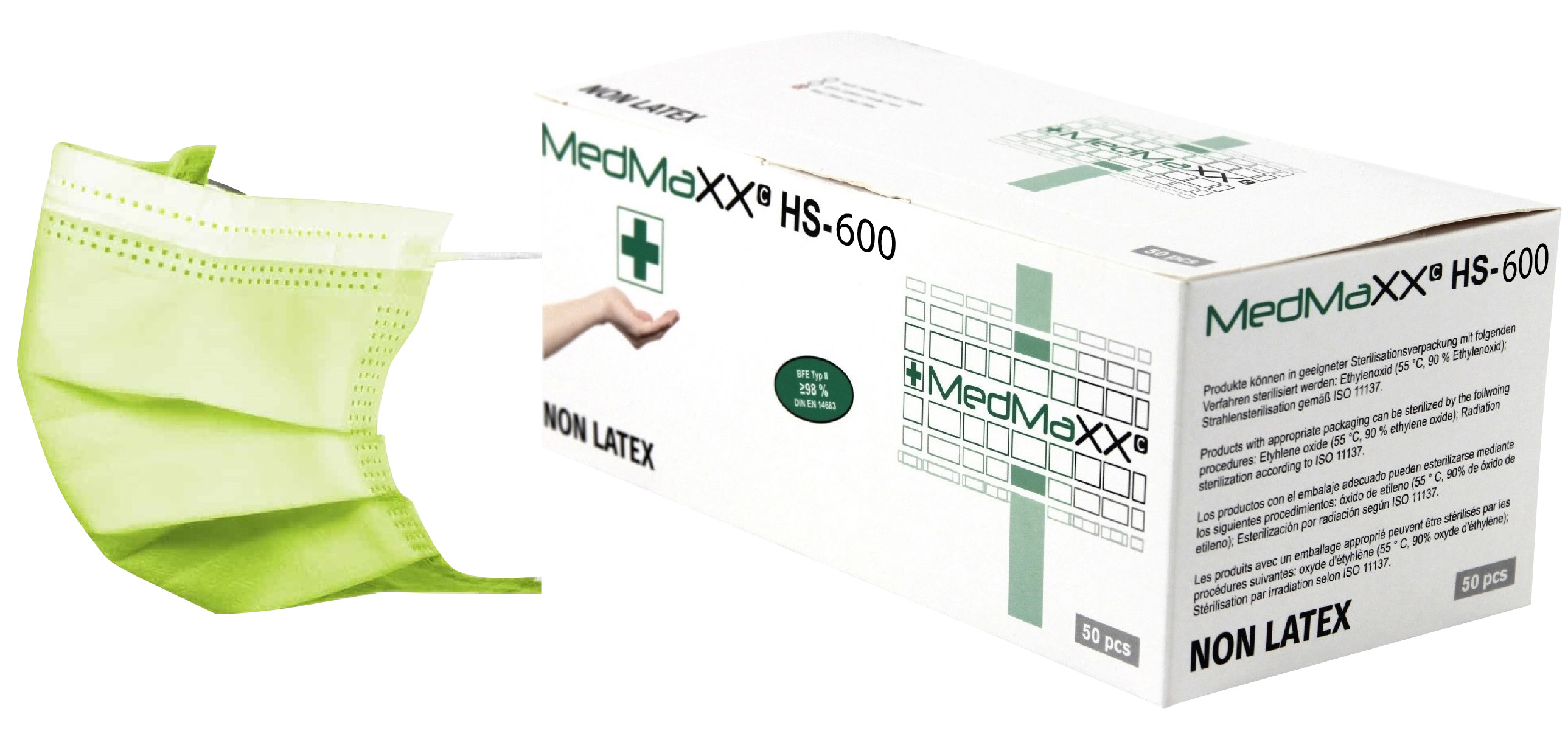 Indexbild 17 - MedMaXX HS-600E 3-lagige medizinische OP Maske Typ I 50x Farbauswahl