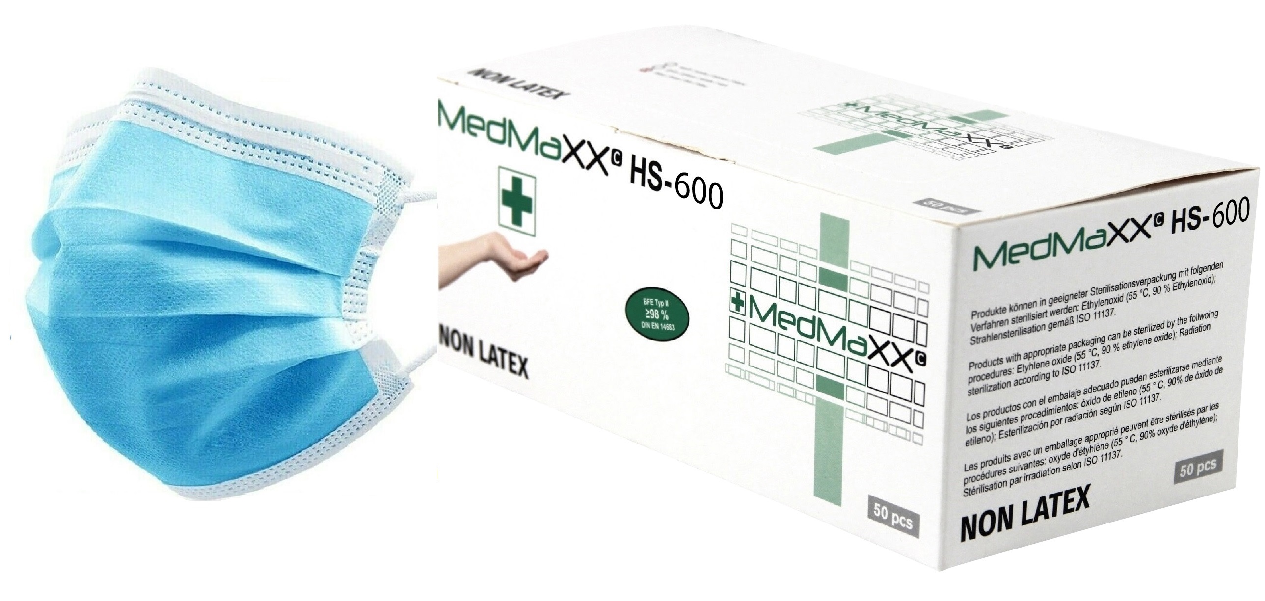 Indexbild 18 - MedMaXX HS-600E 3-lagige medizinische OP Maske Typ I 50x Farbauswahl
