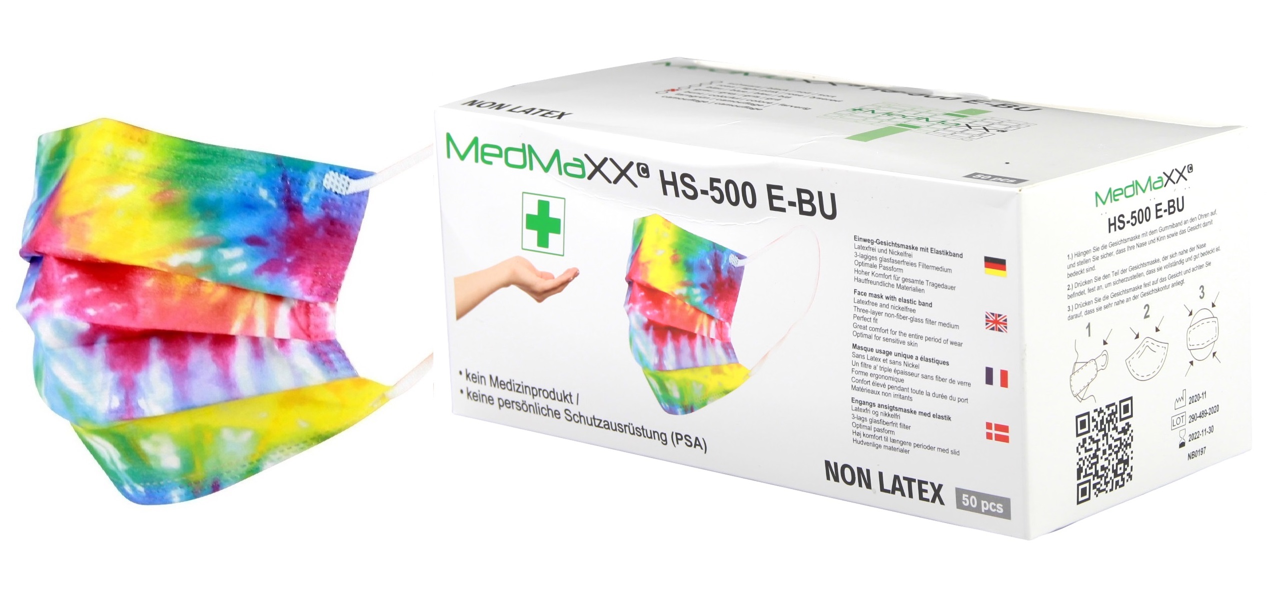 Miniaturansicht 5  - MedMaXX HS-500E 3-lagige OP Maske Gesichtsmasken Mundschutz farbig 50 Stück