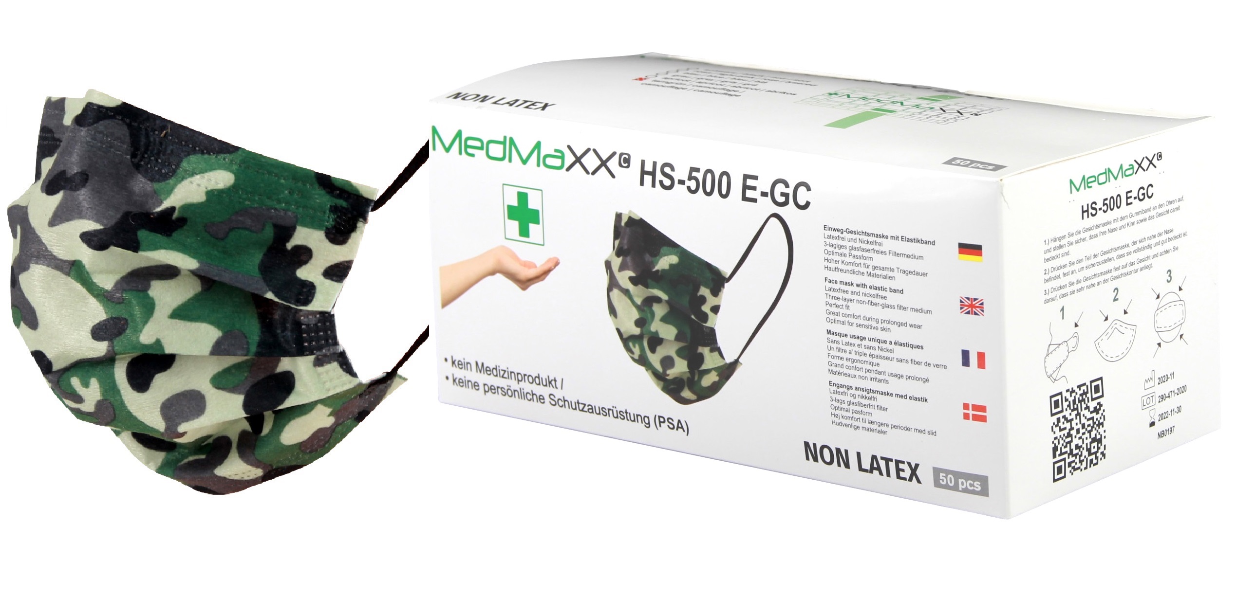 Miniaturansicht 7  - MedMaXX HS-500E 3-lagige OP Maske Gesichtsmasken Mundschutz farbig 50 Stück