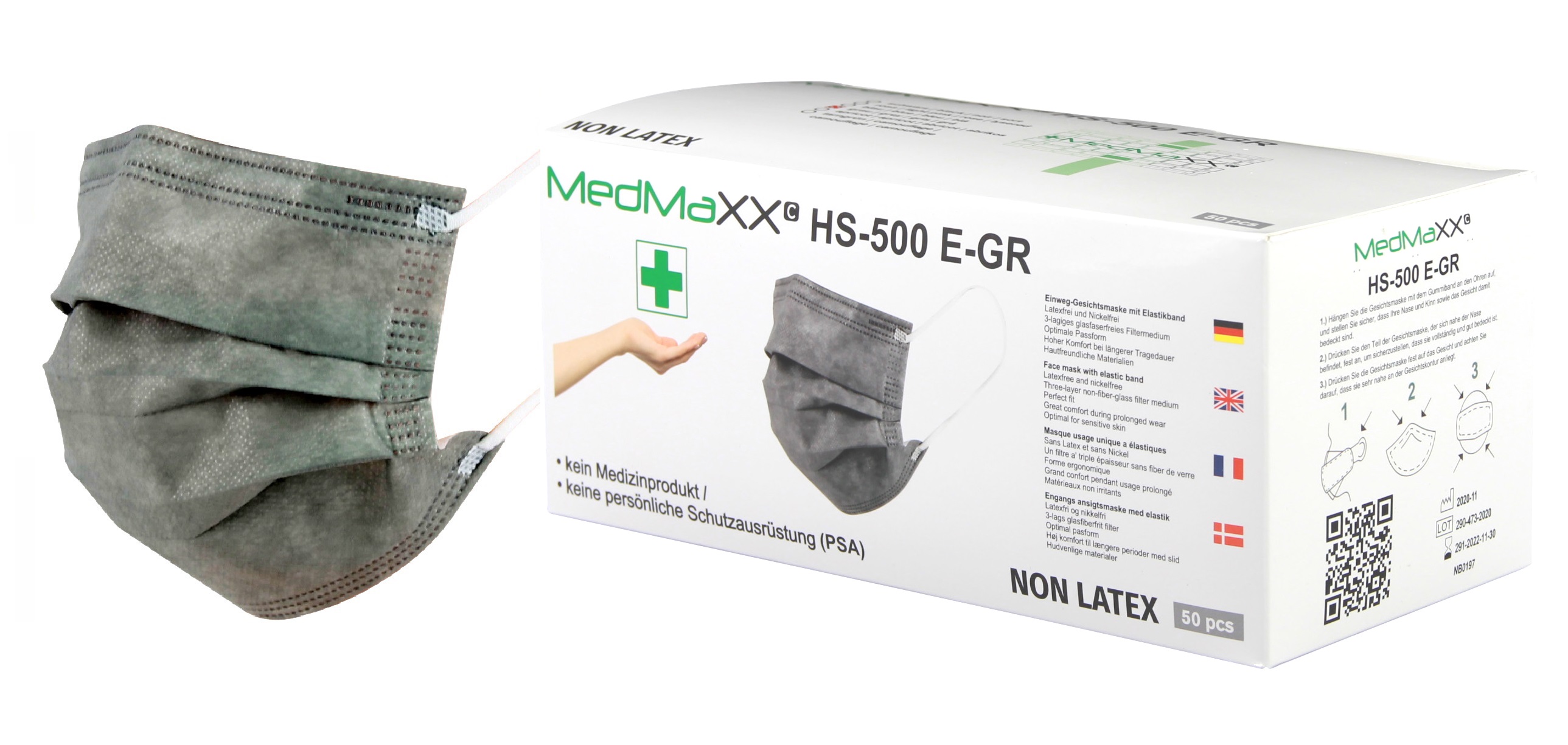 Miniaturansicht 6  - MedMaXX HS-500E 3-lagige OP Maske Gesichtsmasken Mundschutz farbig 50 Stück