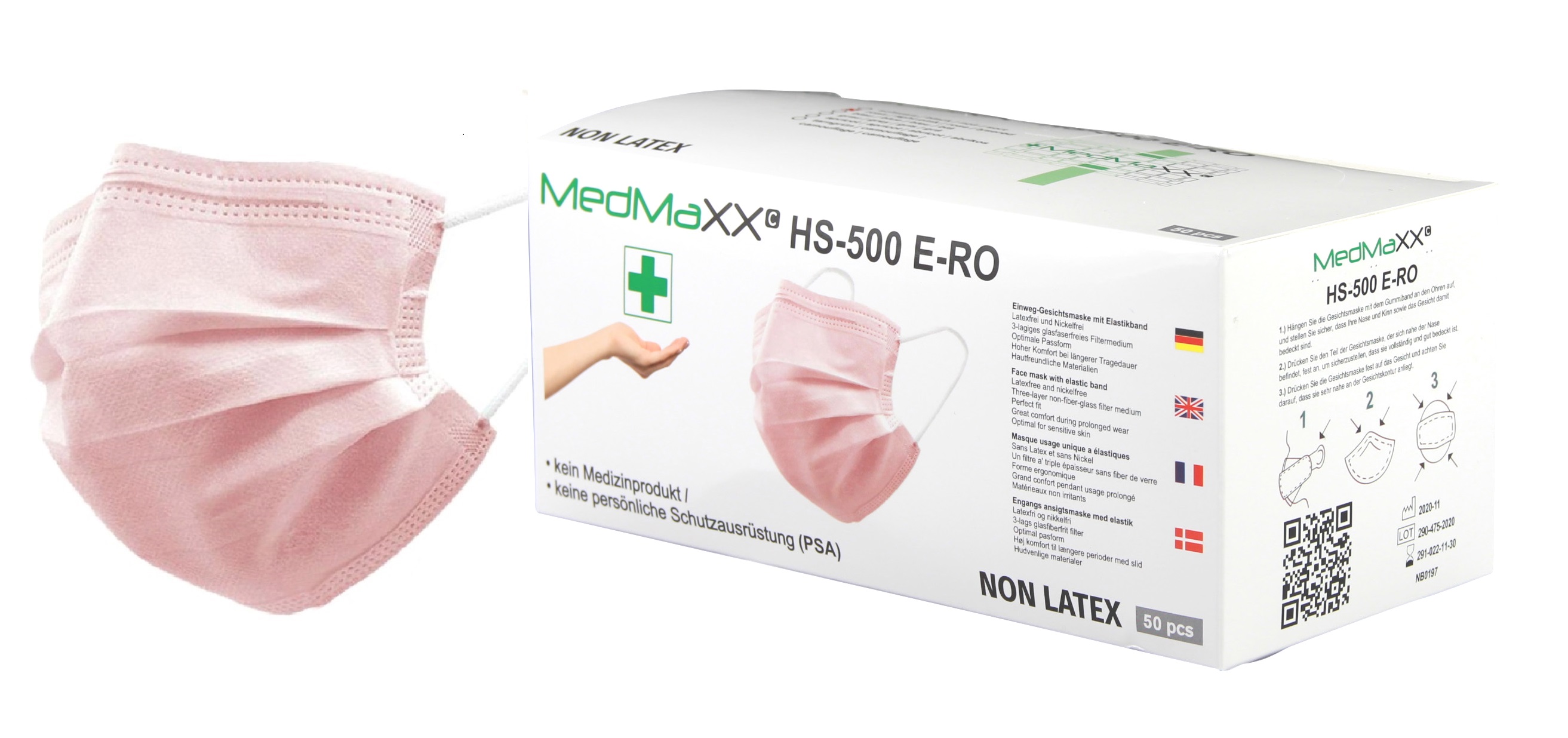 Miniaturansicht 9  - MedMaXX HS-500E 3-lagige OP Maske Gesichtsmasken Mundschutz farbig 50 Stück