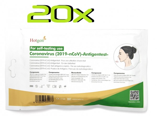 20x Hotgen® SARS-COV2 Laien Antigen-Schnelltest für vorderen Nasenabstrich