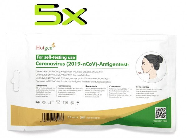 5x Hotgen® SARS-COV2 Laien Antigen-Schnelltest für vorderen Nasenabstrich