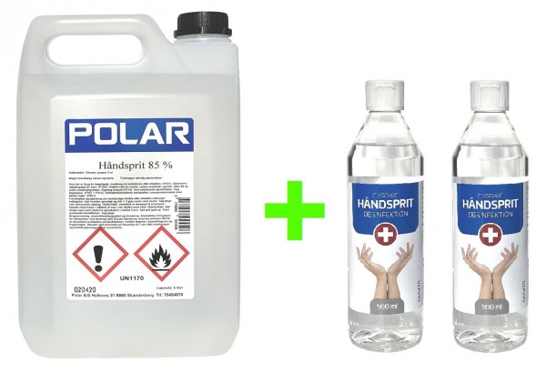 Polar Hygiene Biozid 85% Handdesinfektion 5.0 + 2x 0,5 Liter Refill-Set