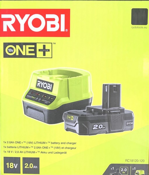 Ryobi RC18120-120 18 V ONE+ Schnellladegerät + RB18L20 2.0Ah Akku