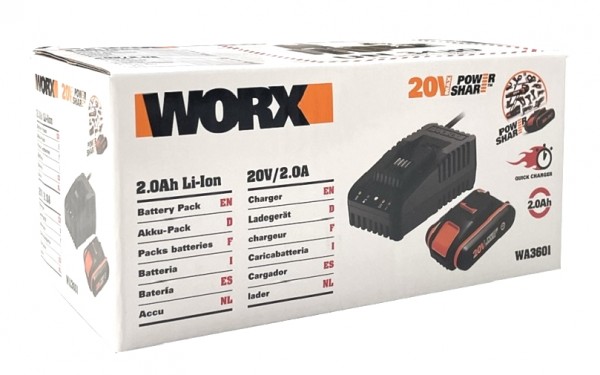 WORX WA3601 Akku mit Ladegerät Set 2.0 Ah Li-Ion 20V Max