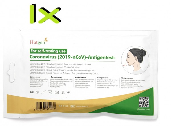 1x Hotgen® SARS-COV2 Laien Antigen-Schnelltest für vorderen Nasenabstrich