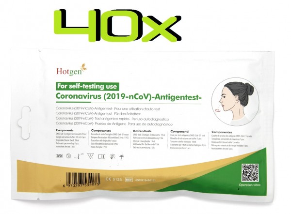 40x Hotgen® SARS-COV2 Laien Antigen-Schnelltest für vorderen Nasenabstrich