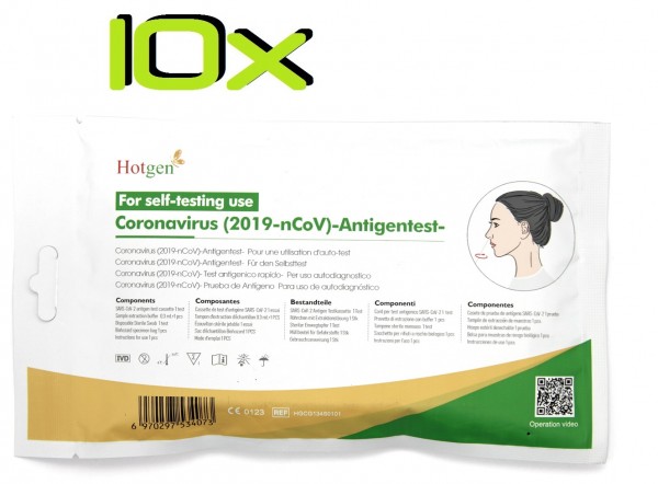 10x Hotgen® SARS-COV2 Laien Antigen-Schnelltest für vorderen Nasenabstrich