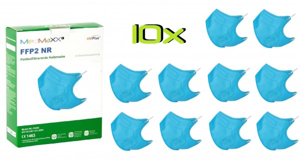 10x MedMaXX FFP2 NR Maske Größe S, auch für Kinder geeignet, blau