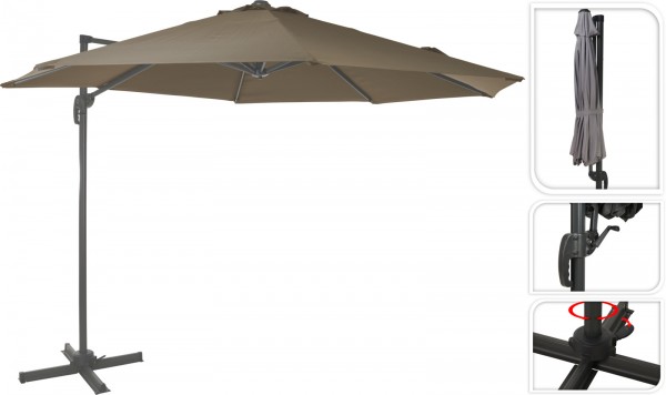 GreenGarden® Ampel Sonnenschirm 300 cm rund schwenkbar mit Fuss taube