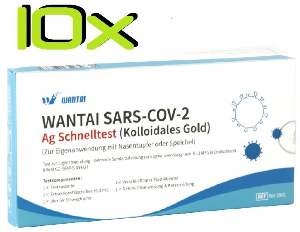 10x Wantai® SARS-COV2 Laien Antigen-Schnelltest Lutsch-Speichel oder Nasal ideal für die Schule