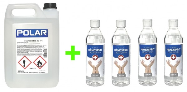 Polar Hygiene Biozid 85% Handdesinfektion 5.0 + 4x 0,5 Liter Refill-Set