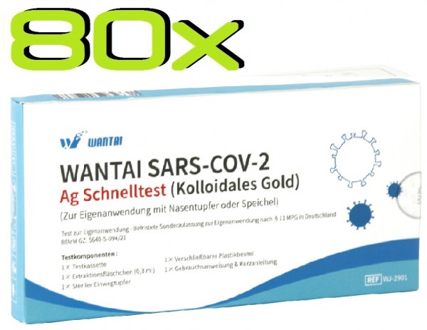 80x Wantai® SARS-COV2 Laien Antigen-Schnelltest Lutsch-Speichel oder Nasal ideal für die Schule