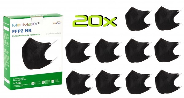 20x MedMaXX FFP2 NR Maske Größe S, auch für Kinder geeignet, schwarz