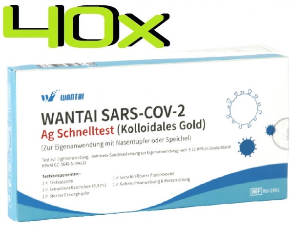 40x Wantai® SARS-COV2 Laien Antigen-Schnelltest Lutsch-Speichel oder Nasal ideal für die Schule